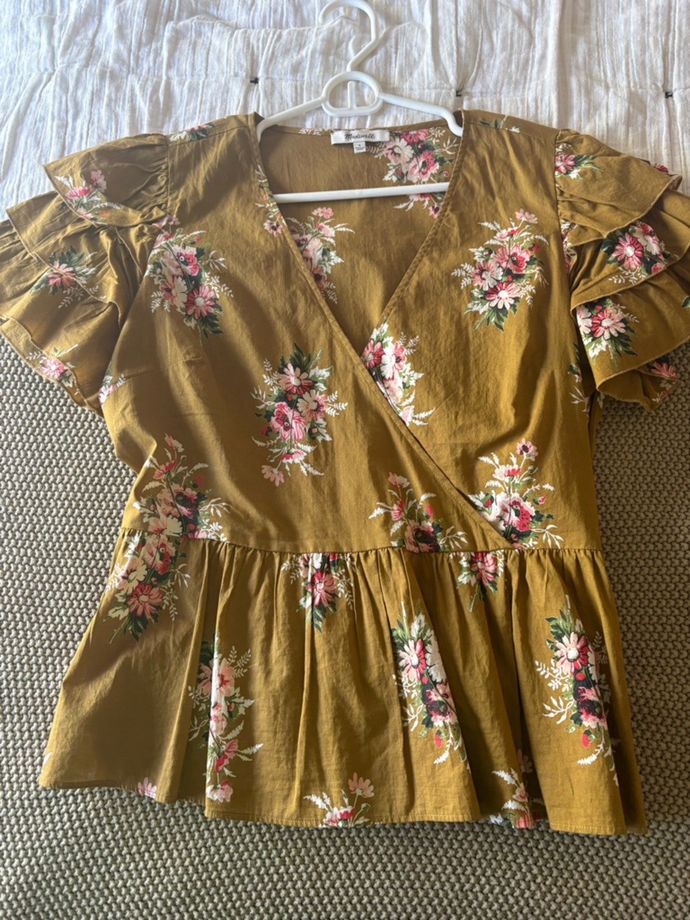 Madewell Mustard Floral Wrap Top